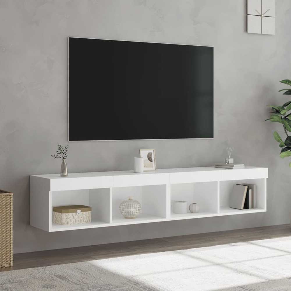 vidaXL 2 Shelf White Wall Mounted LED TV Cabinet Set of 2 Image 3