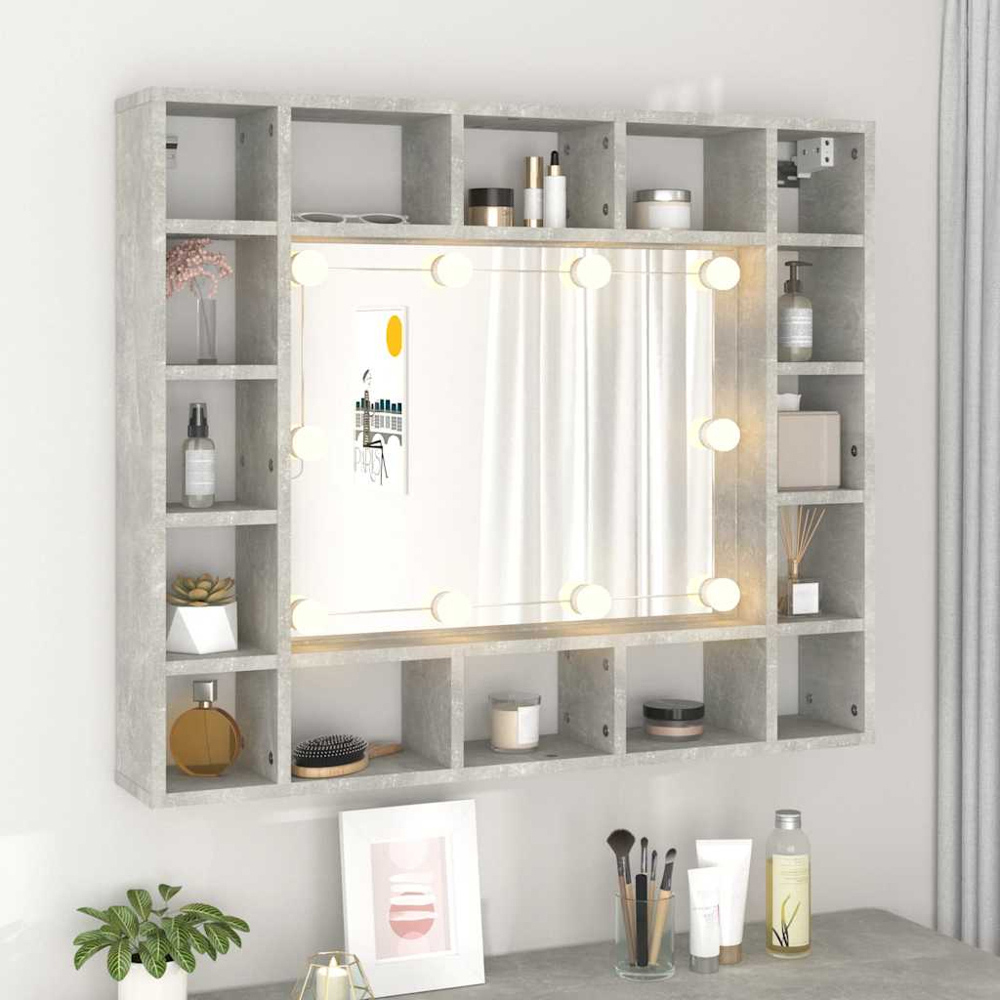 vidaXL 16 Shelf LED Grey Mirror Cabinet Image 7