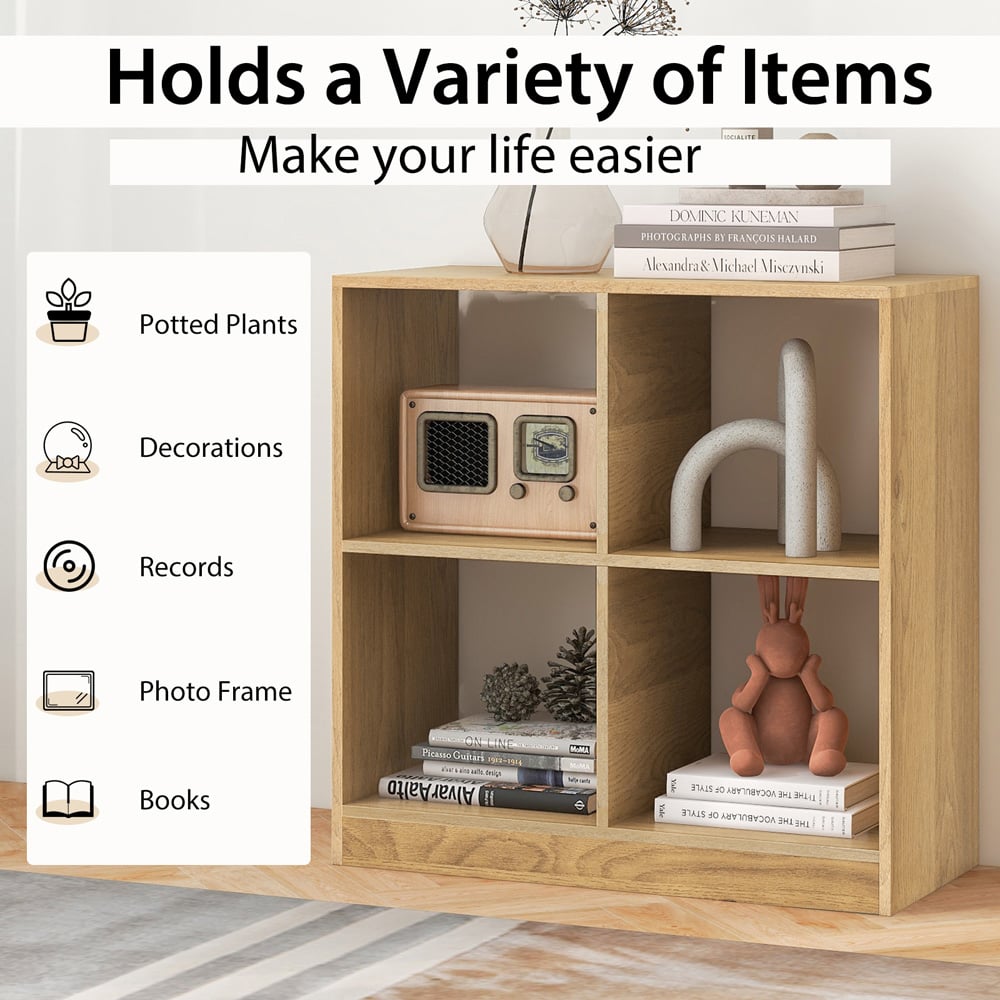 Costway 4 Cube Natural Wooden Bookshelf Image 6