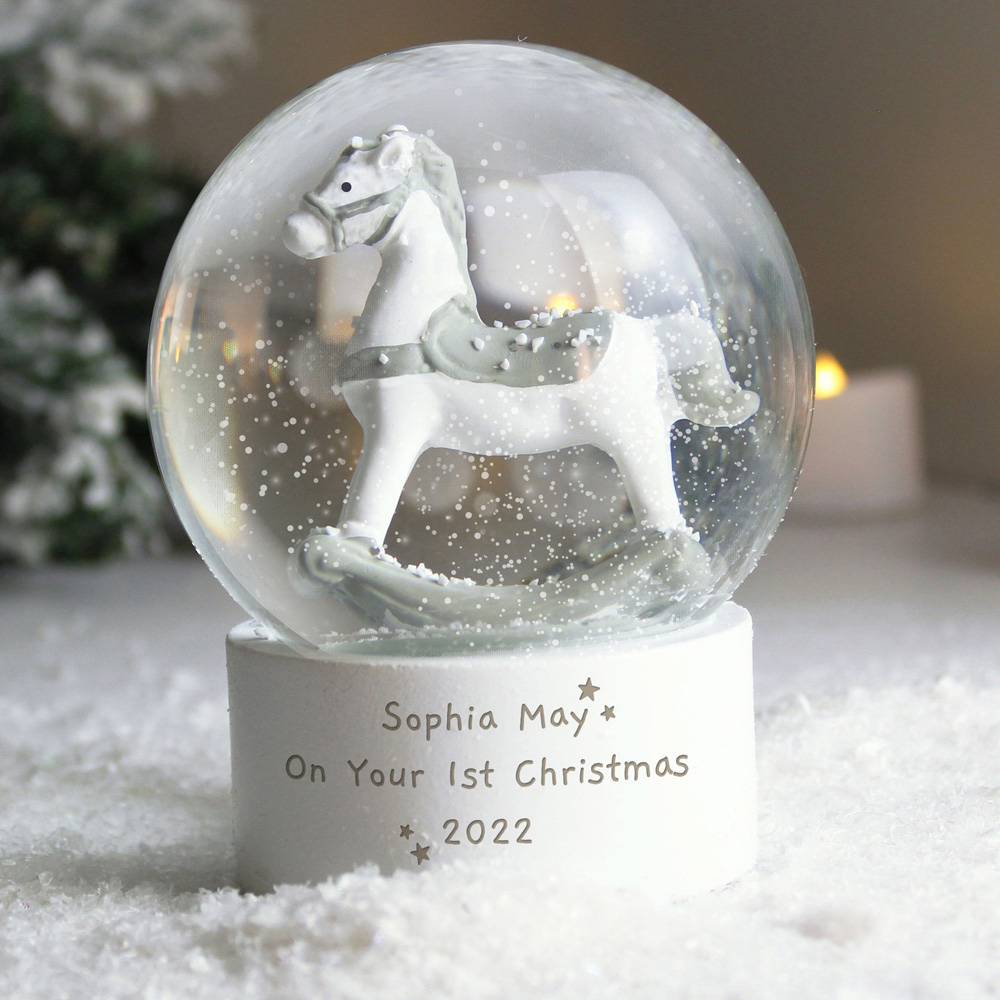 Personalised Memento Personalised Free Text Rocking Horse Glitter Snow Globe Image 2