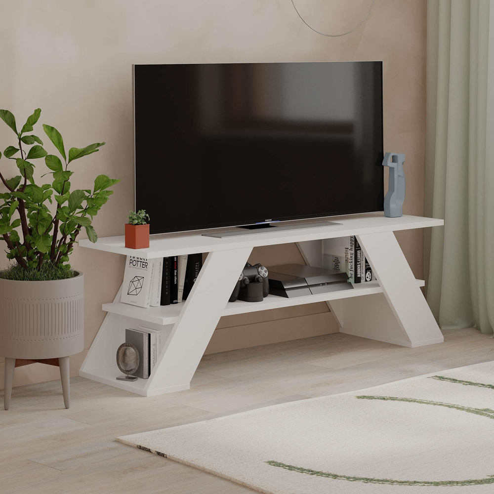 Decortie Farfalla Single Shelf White Modern TV Unit Image 4
