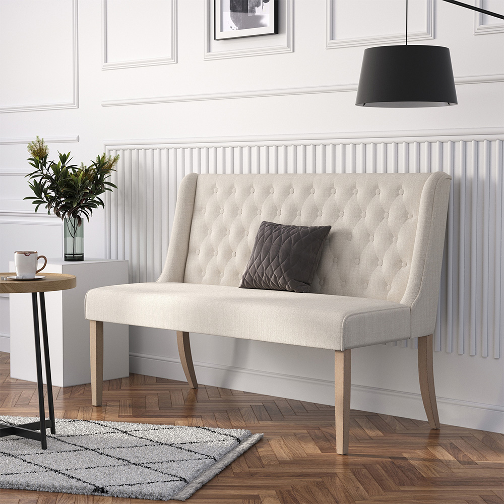 Living and Home 2 Seater Beige Upholstered Tufted Dining Bench Image 8