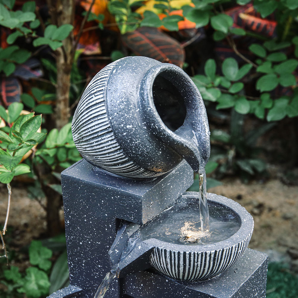 Living and Home Multi Tier Grey Rockery Fountain with LED Light Image 6