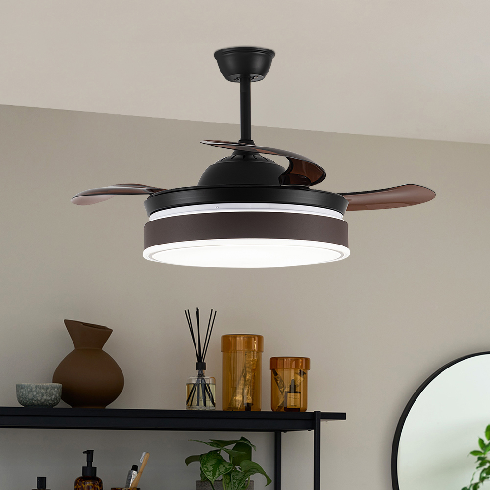 Living and Home Brown Round Ceiling Fan with Light and Remote Image 7