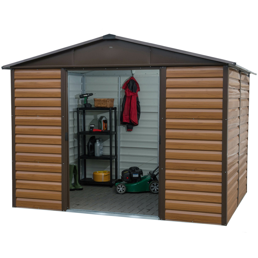 Yardmaster 10 x 8ft Woodgrain Metal Shiplap Apex Storage Shed with Floor Support Kit Image 1