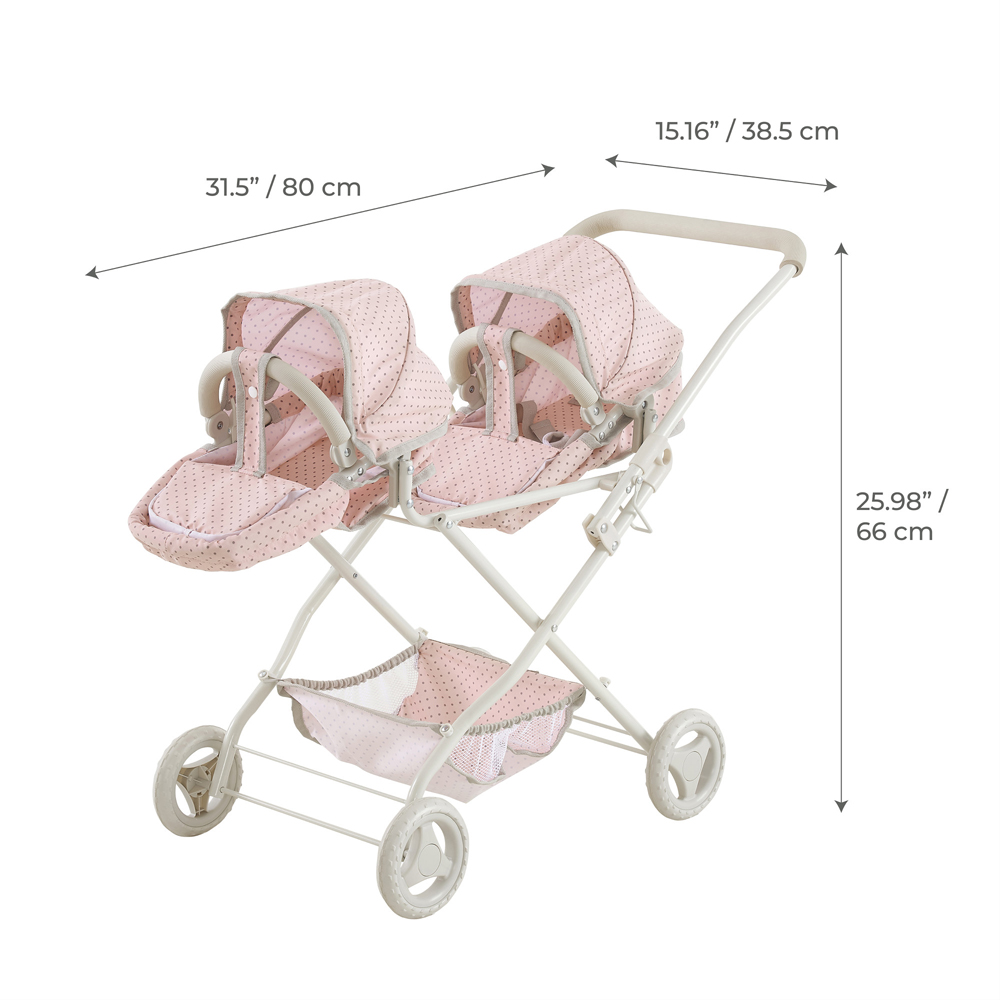 Teamson Kids Olivia's Little World Pink Polka Dot Princess Double Bassinet Stroller Image 8