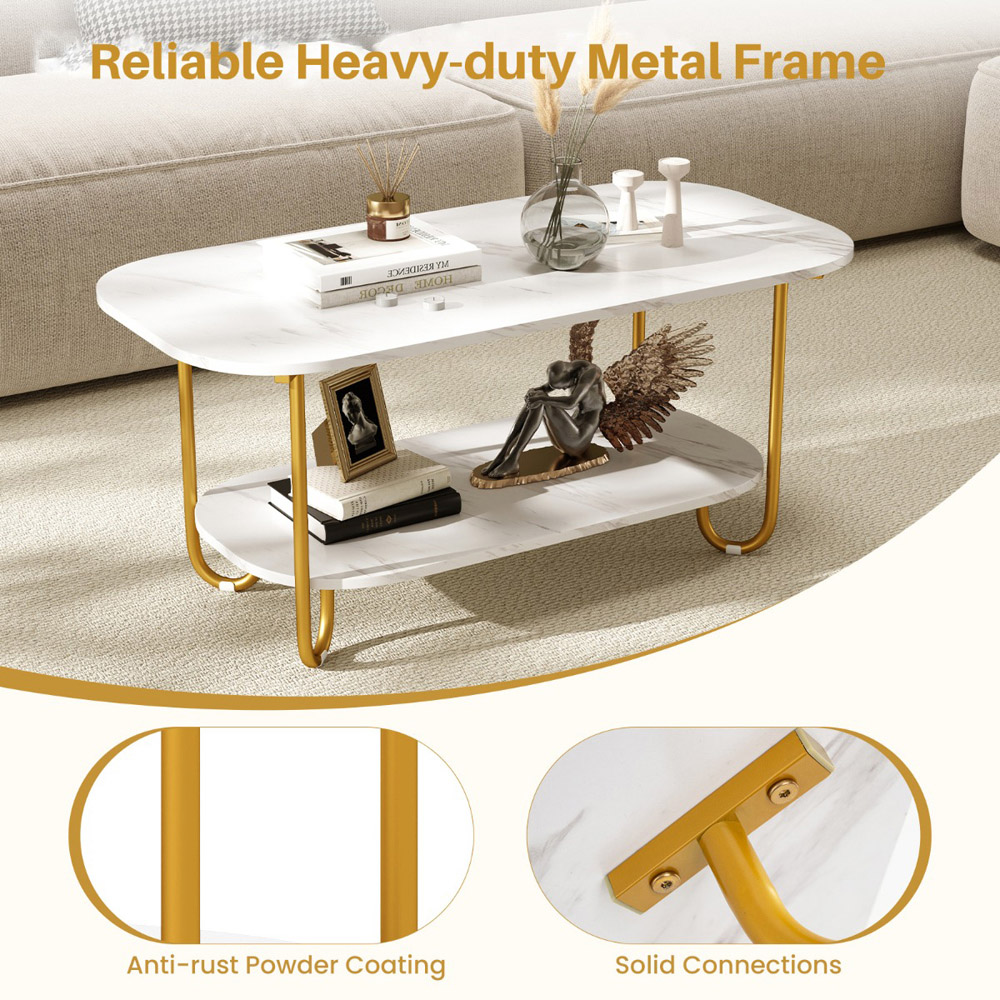 Costway Single Shelf White Faux Marble Coffee Table Image 5