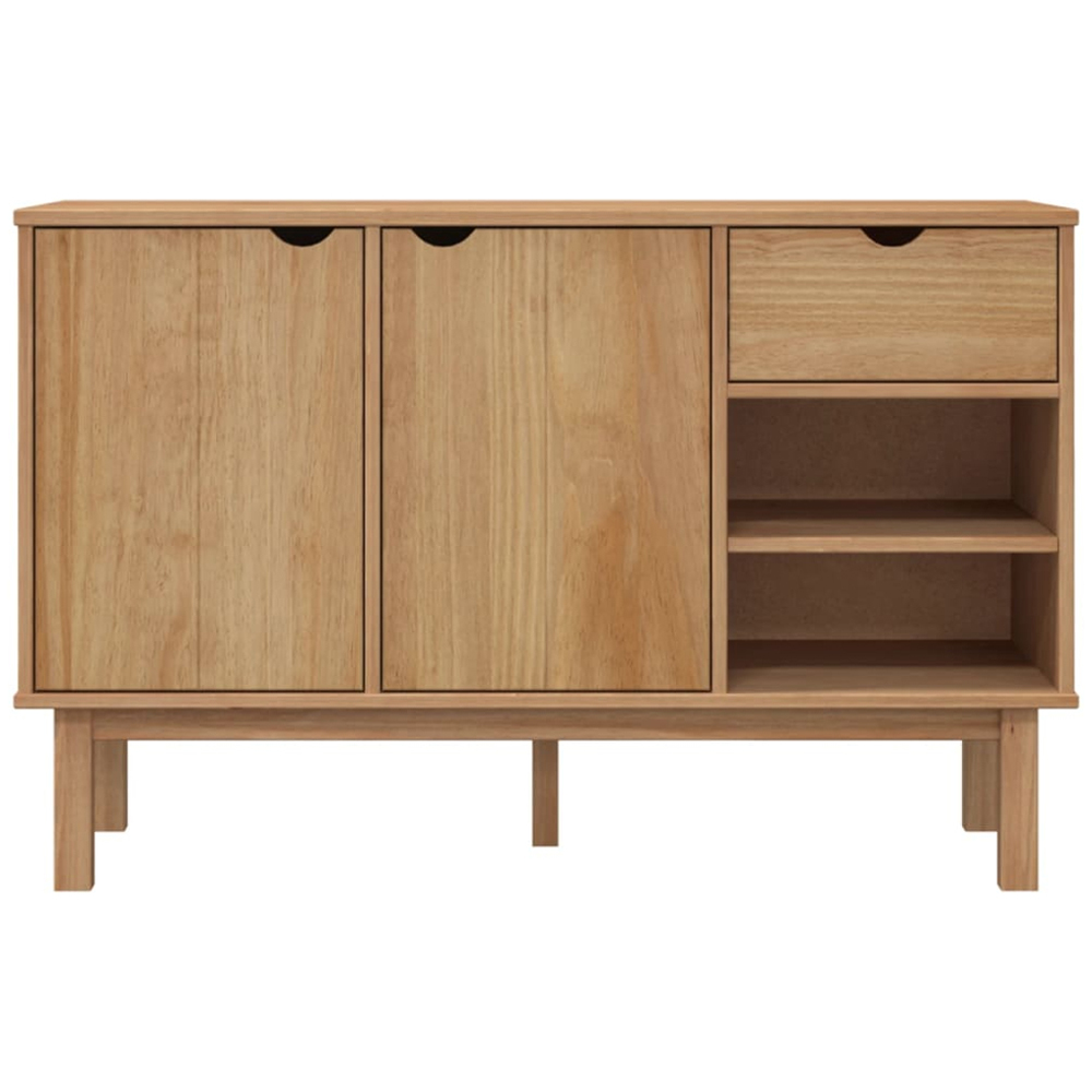 vidaXL Otta 2 Door Single Drawer 2 Shelf Brown Solid Pine Wood Sideboard Image 3
