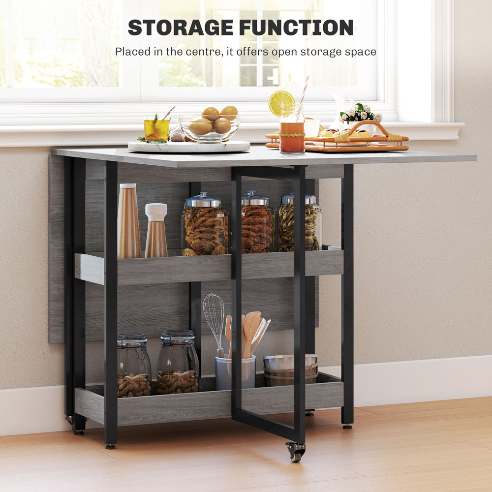 HOMCOM 4 Seater Grey Foldable Dining Table Image 6