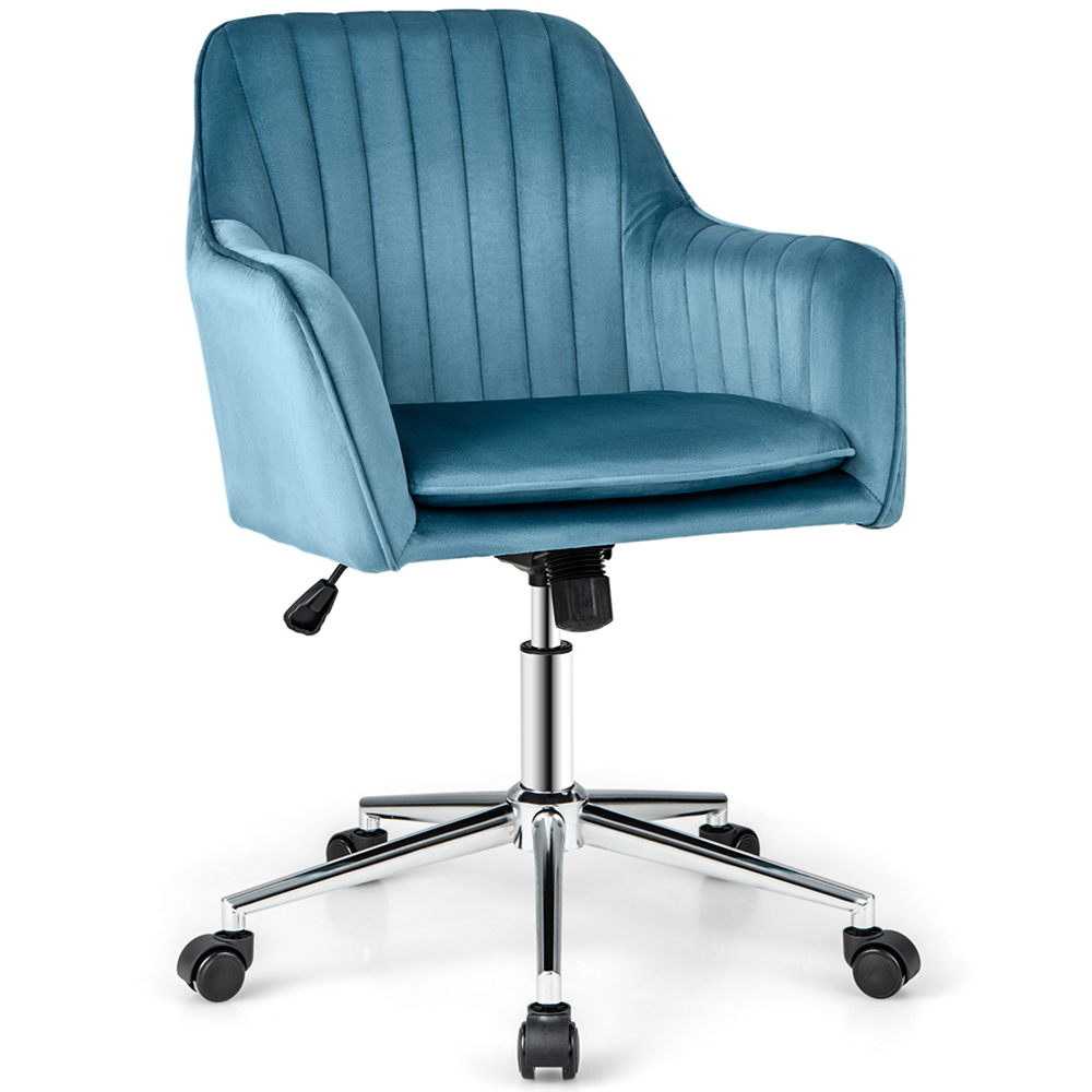 Costway Blue Velvet Adjustable Office Chair Image 2