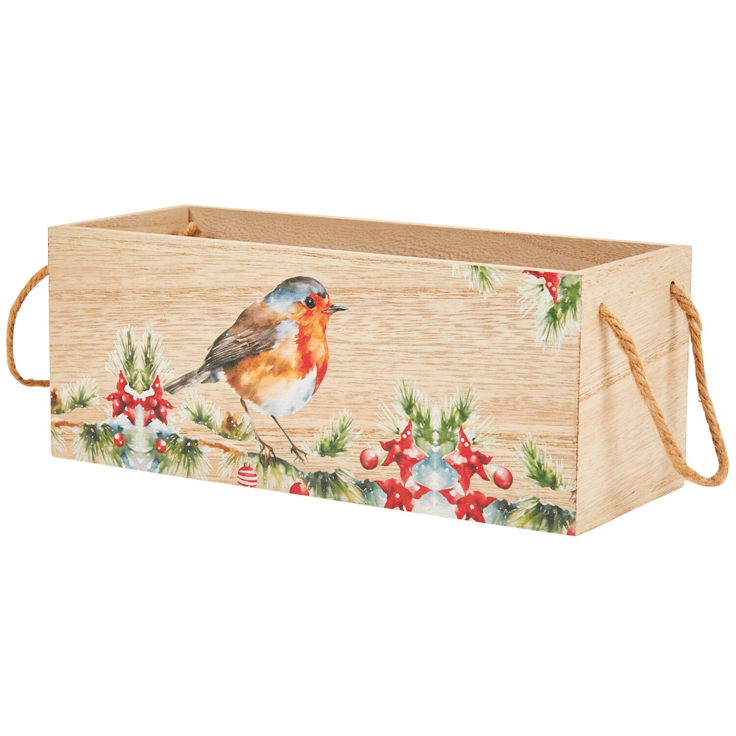Traditional Robin Scene Wooden Box - Wood Image 2
