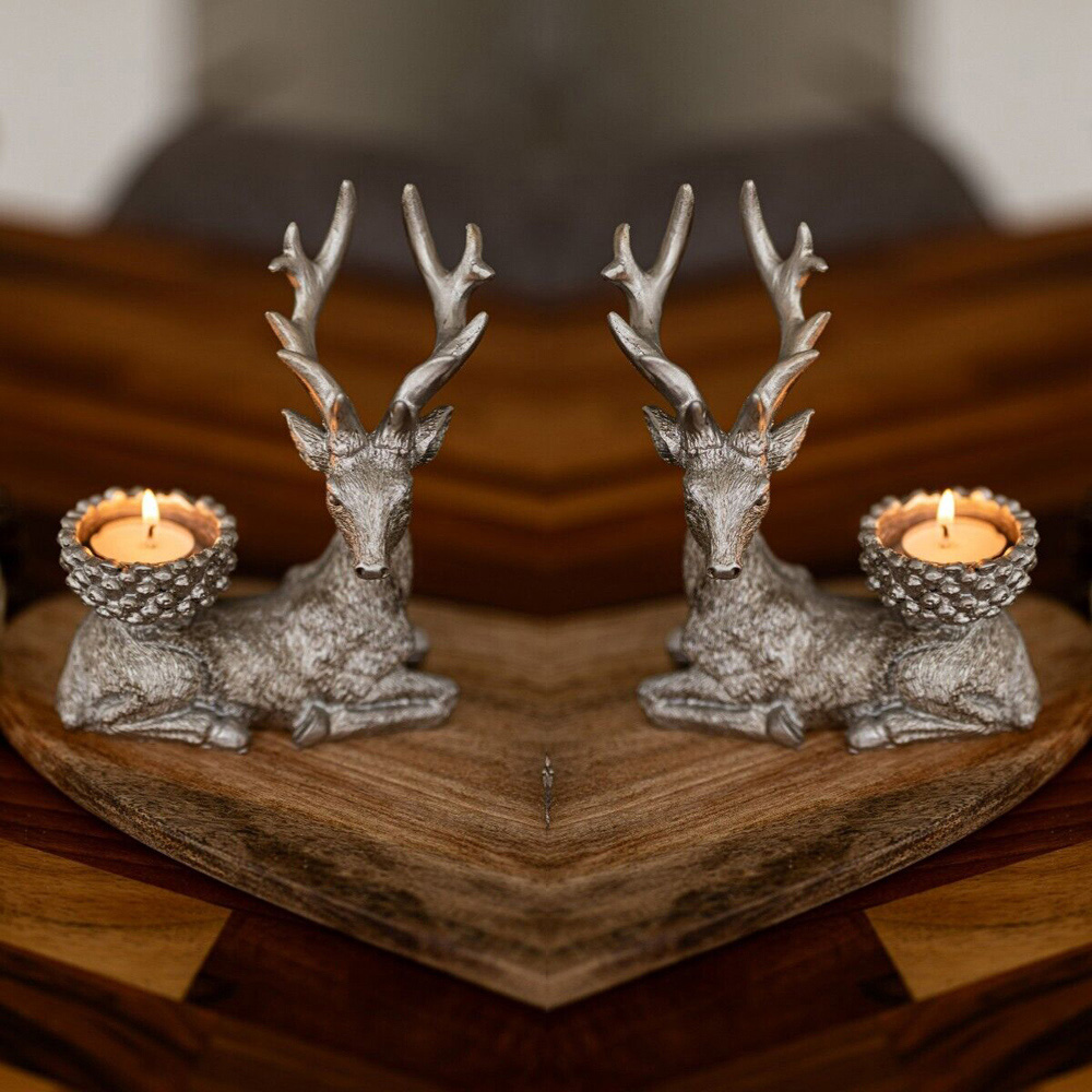 Marco Paul Resin Deer Tealight Holder 2 Pack Image 2