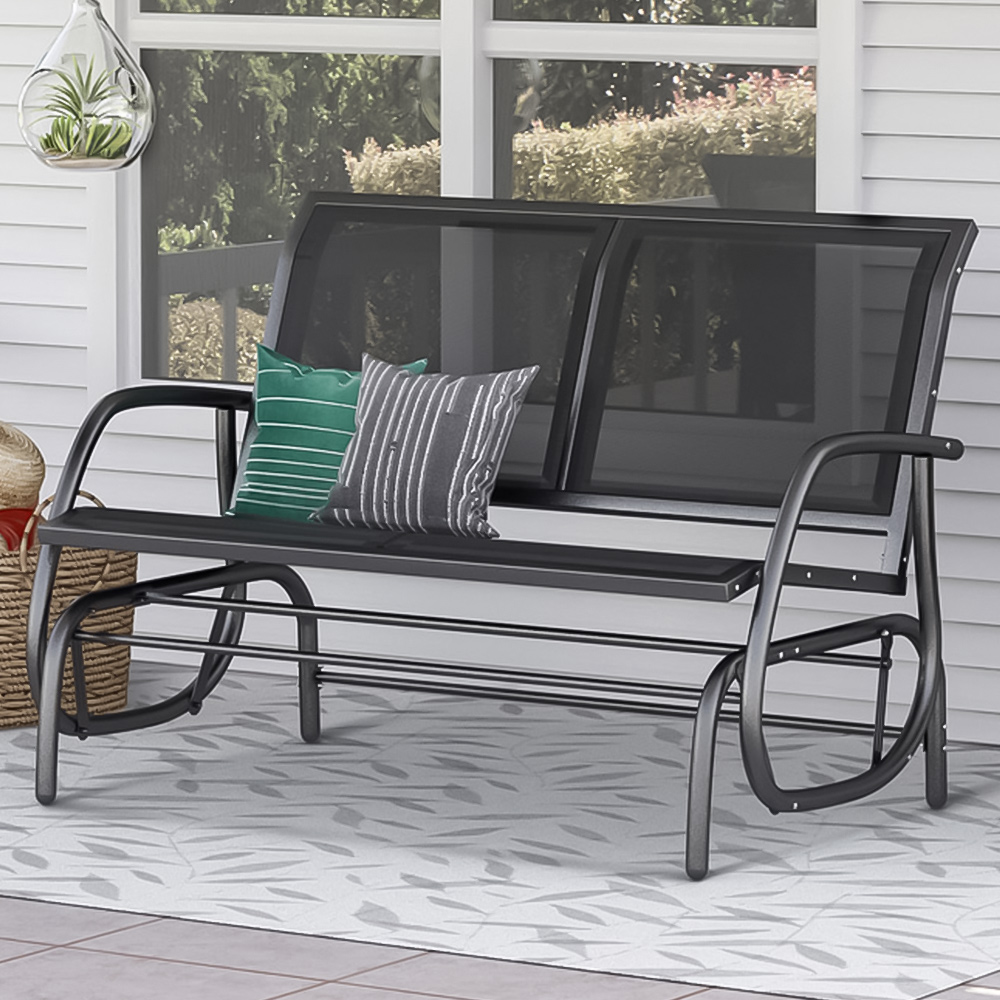 Outsunny 2 Seater Black Steel Glider Bench Image 1