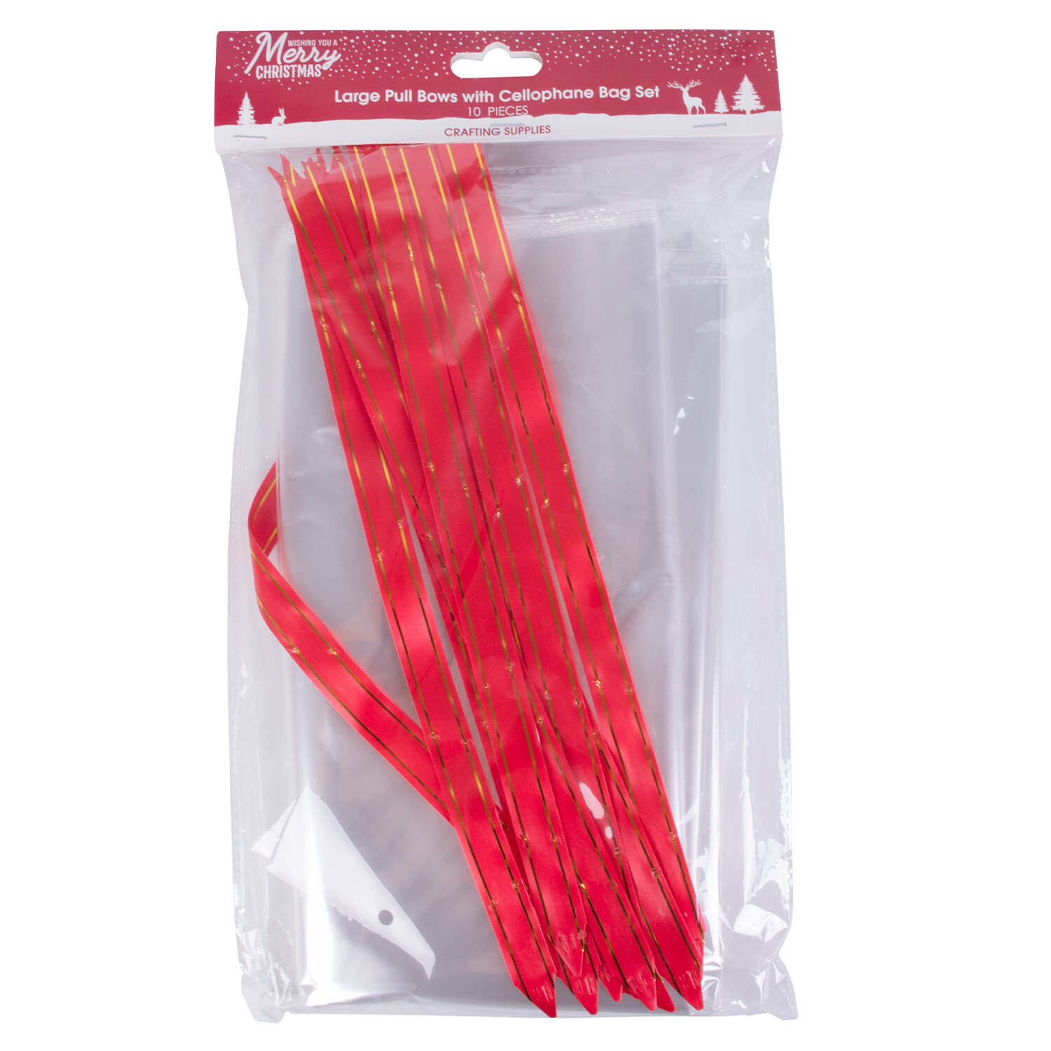 Pack of 10 Large Pull Bows with Cellophane Bag Set - Red Image