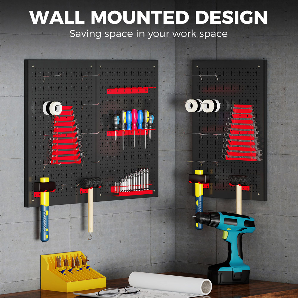 HOMCOM 28 Piece Wall Mounted Pegboard with Hooks and Storage Shelves Image 8