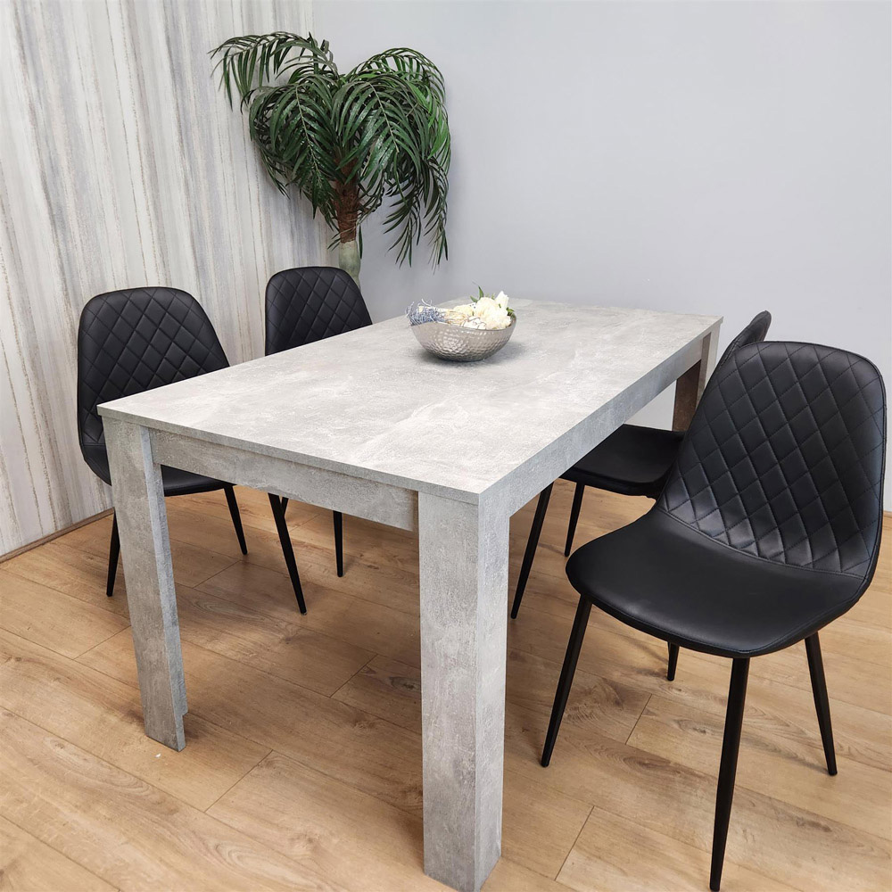 Portland Leather and Wood 4 Seater Dining Set Stone Grey Effect and Black Image 2