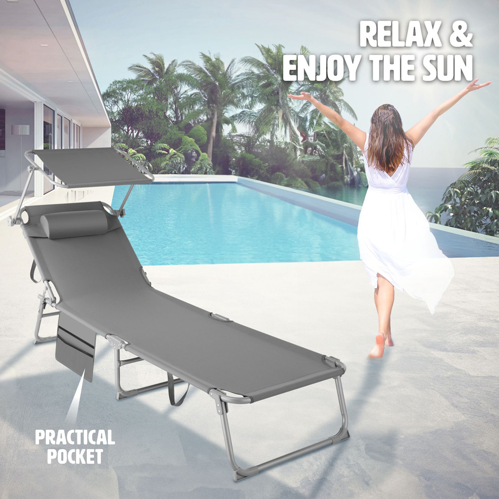 tectake Grey Foldable Sun Lounger Image 7