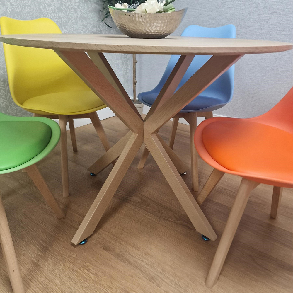 Kosy Koala 4 Seater Wood Effect Faux Leather Round Dining Set Multicolour Image 7