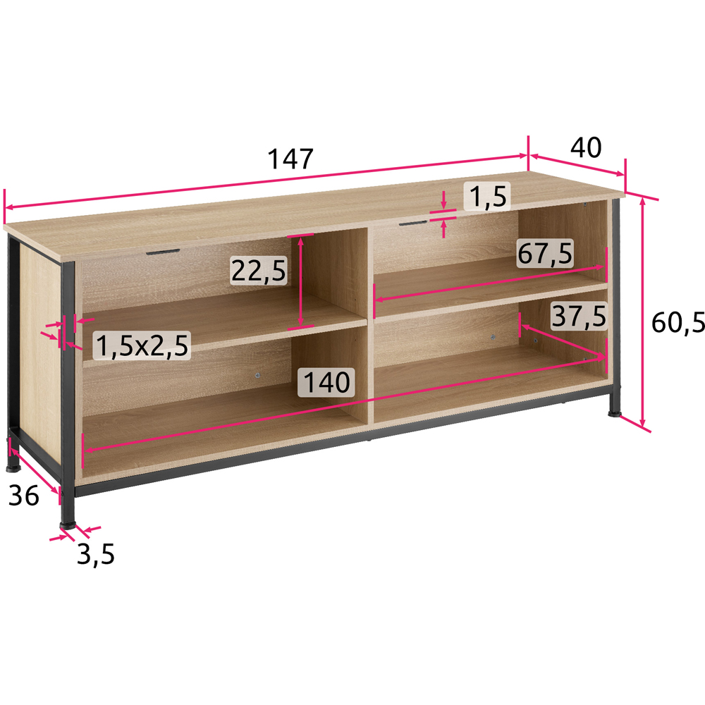 tectake Navan 4 Shelf Light Oak Sonoma Wooden TV Unit with 4 Cable Cutouts Image 9