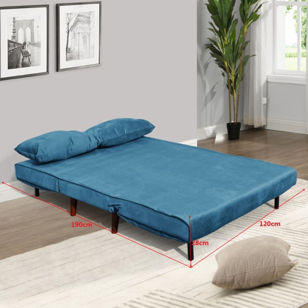 Portland 2 Seater Blue Velvet Sofa Bed Image 4