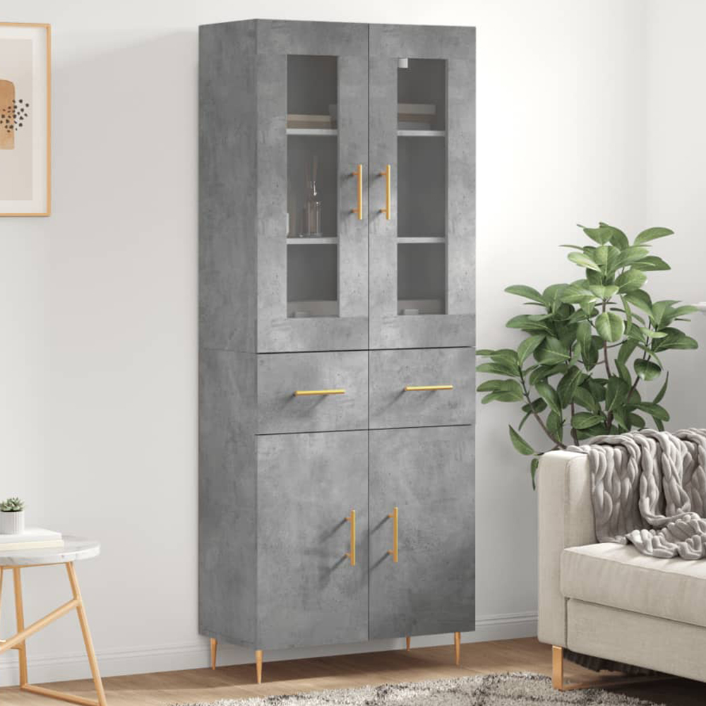 vidaXL 4 Door 2 Drawer Concrete Grey Highboard Image 1