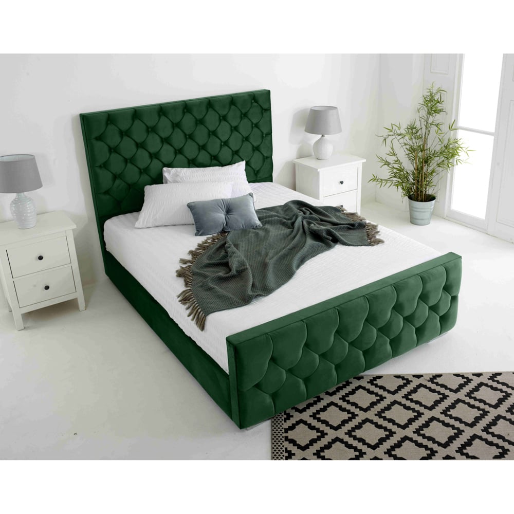 Eleganza Maya Double Green Plush Velvet Bed Frame with Chesterfield Headboard Image 3