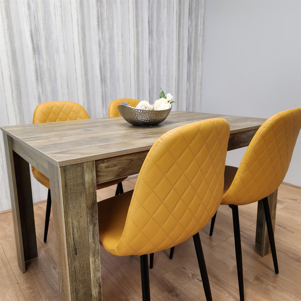 Kosy Koala 4 Seater Faux Leather Gem Pattern Dining Set Rustic Effect and Mustard Image 3