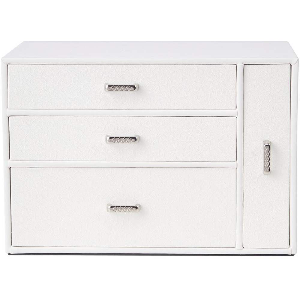 H&O Direct 4 Drawer White Jewellery Box with Side Display Window Image 2
