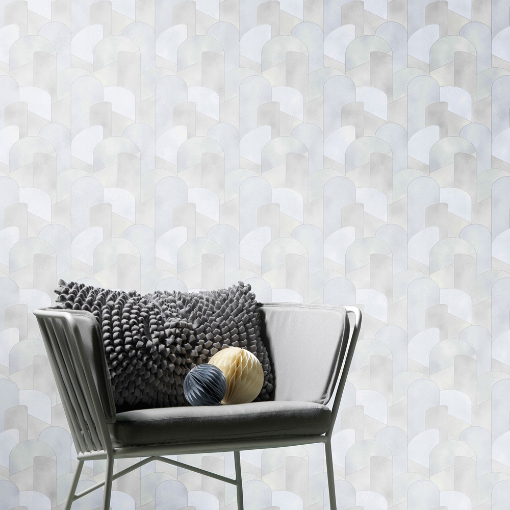 Galerie Elle Decoration 3D Geometric Grey and Silver Wallpaper Image 2