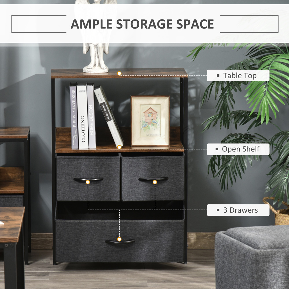 HOMCOM 3 Fabric Drawer Black Chest of Drawers Image 5