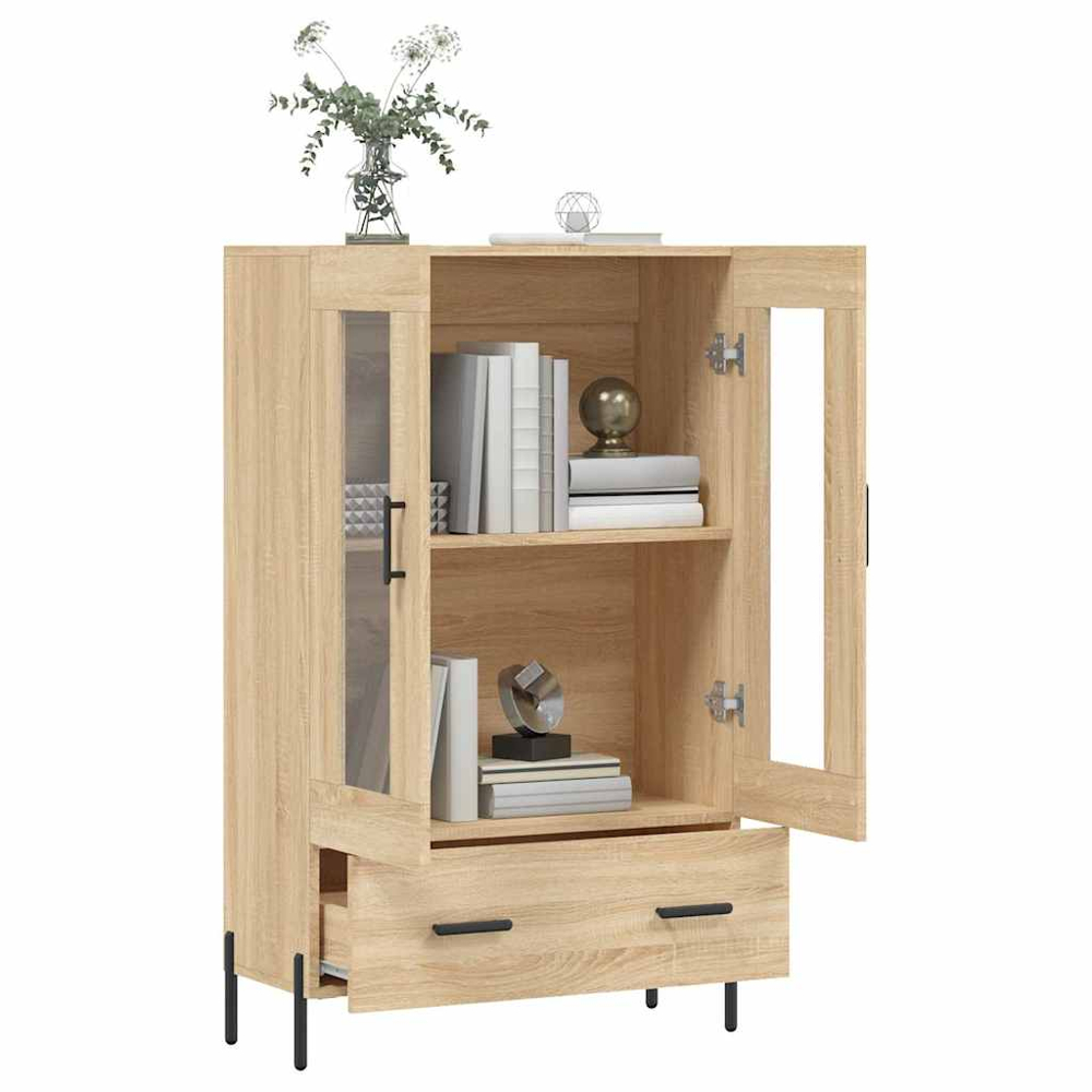 vidaXL 2 Glass Door Single Drawer Sonoma Oak Highboard Image 4