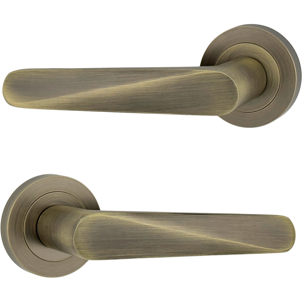 AXS Hardware Detroit Antique Brass Bathroom Door Handles on Rose Image 4