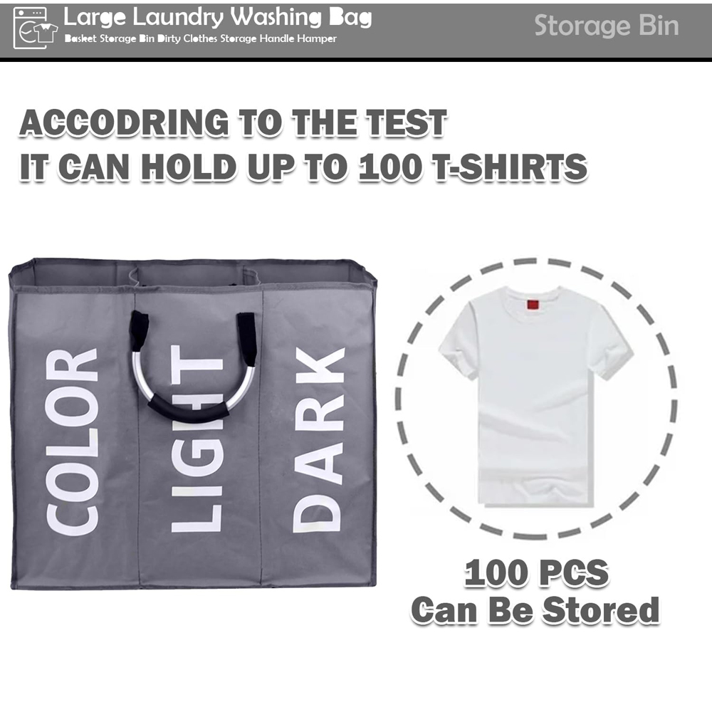 ATEK Dark Grey Triple Collapsible Laundry Basket Image 7