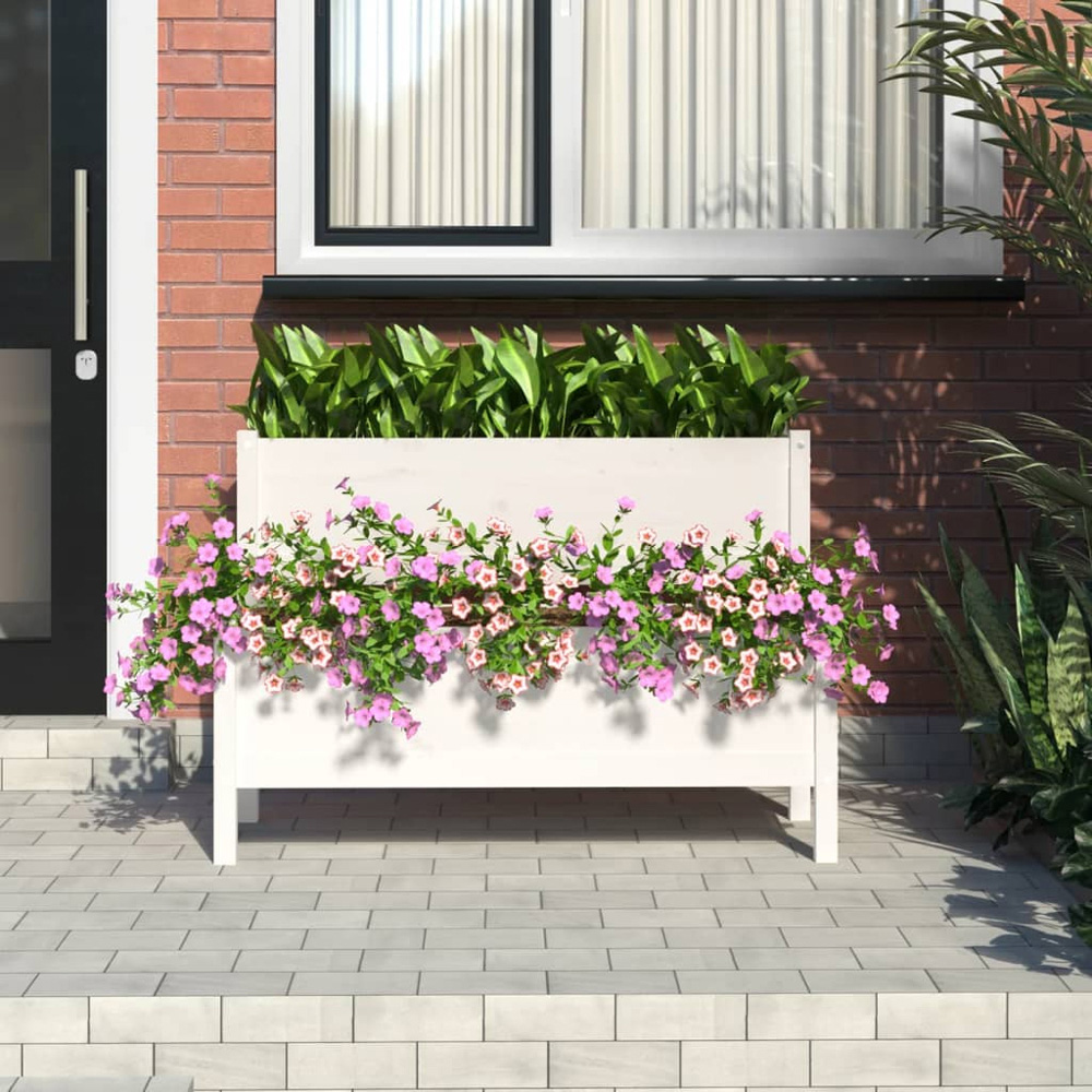 vidaXL 2-Tier White Solid Pine Wood Garden Planter 75 x 84 x 110cm Image 2