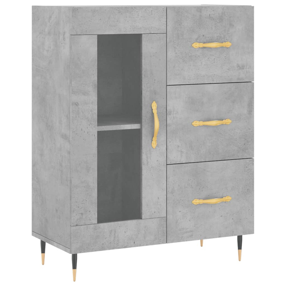 vidaXL 3 Door 3 Drawer Concrete Grey Highboard with Gold Handles Image 6