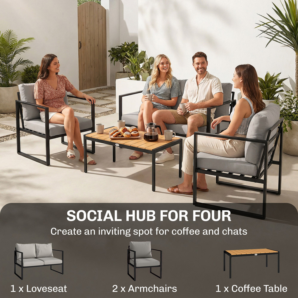 Outsunny 4 Seater Grey Garden Sofa Lounge Set with Cushion Image 8