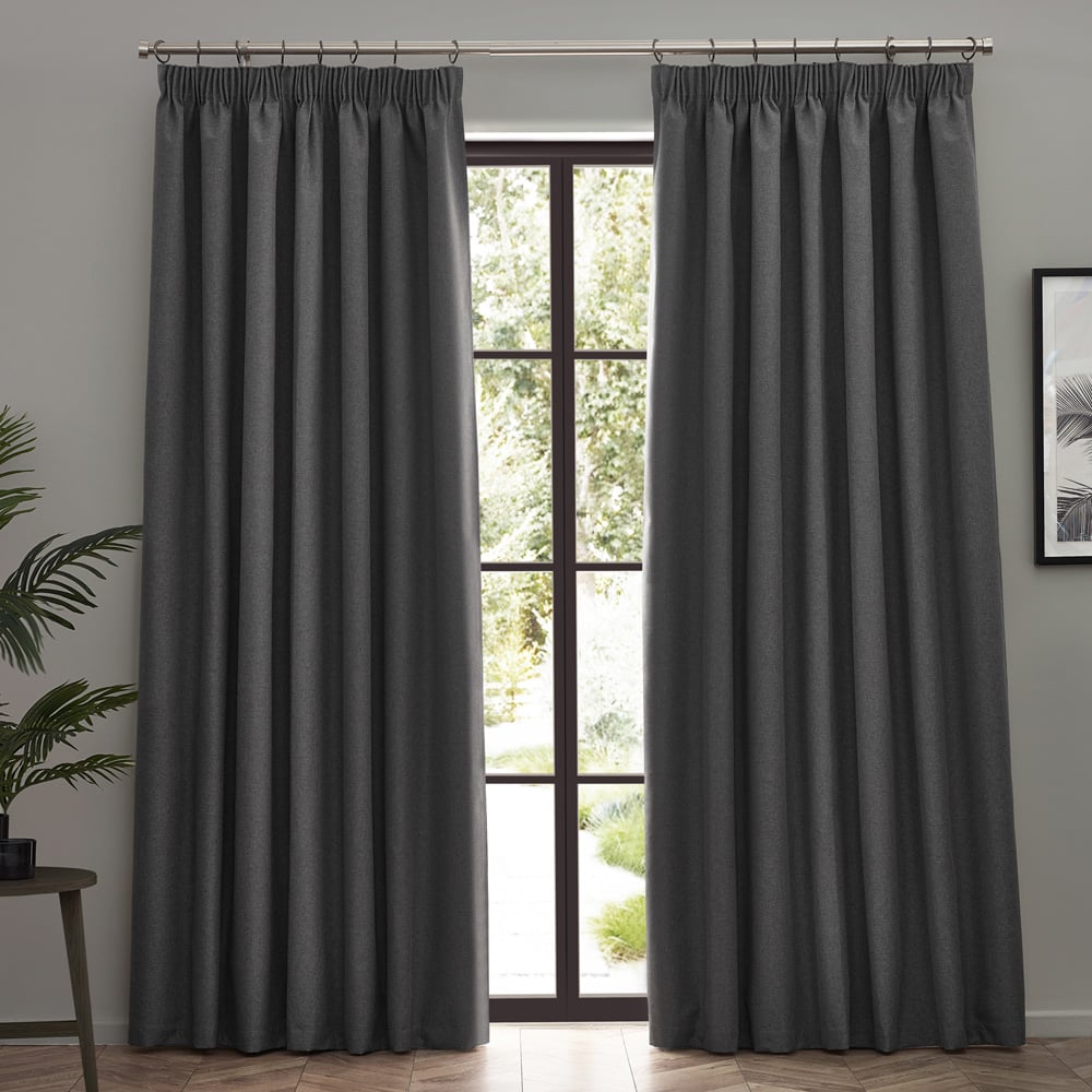 furn. Dawn Charcoal Blackout Pencil Pleat Curtains 229 x 183cm Image 1