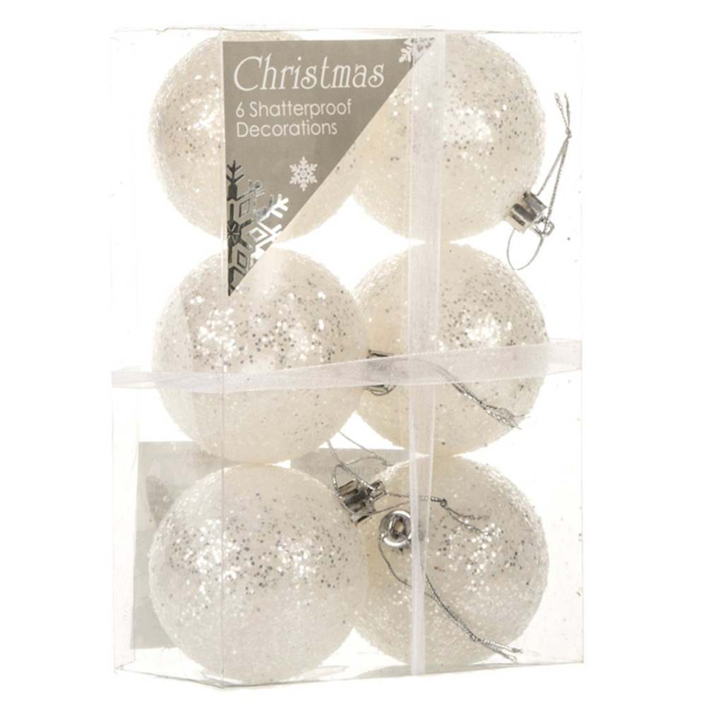 Glitter Bauble Pack - White & Silver Image