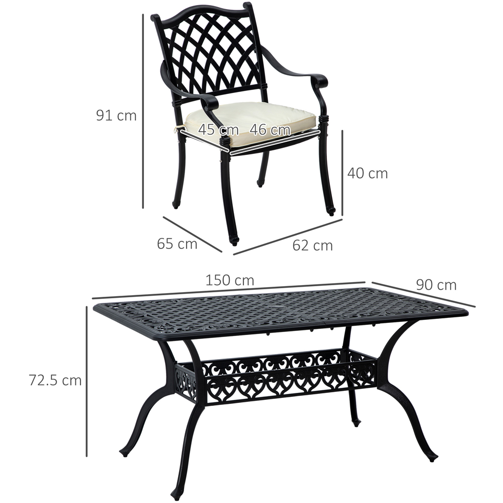 Outsunny Aluminium 6 Seater Garden Dining Set with Umbrella Hole Black Image 7