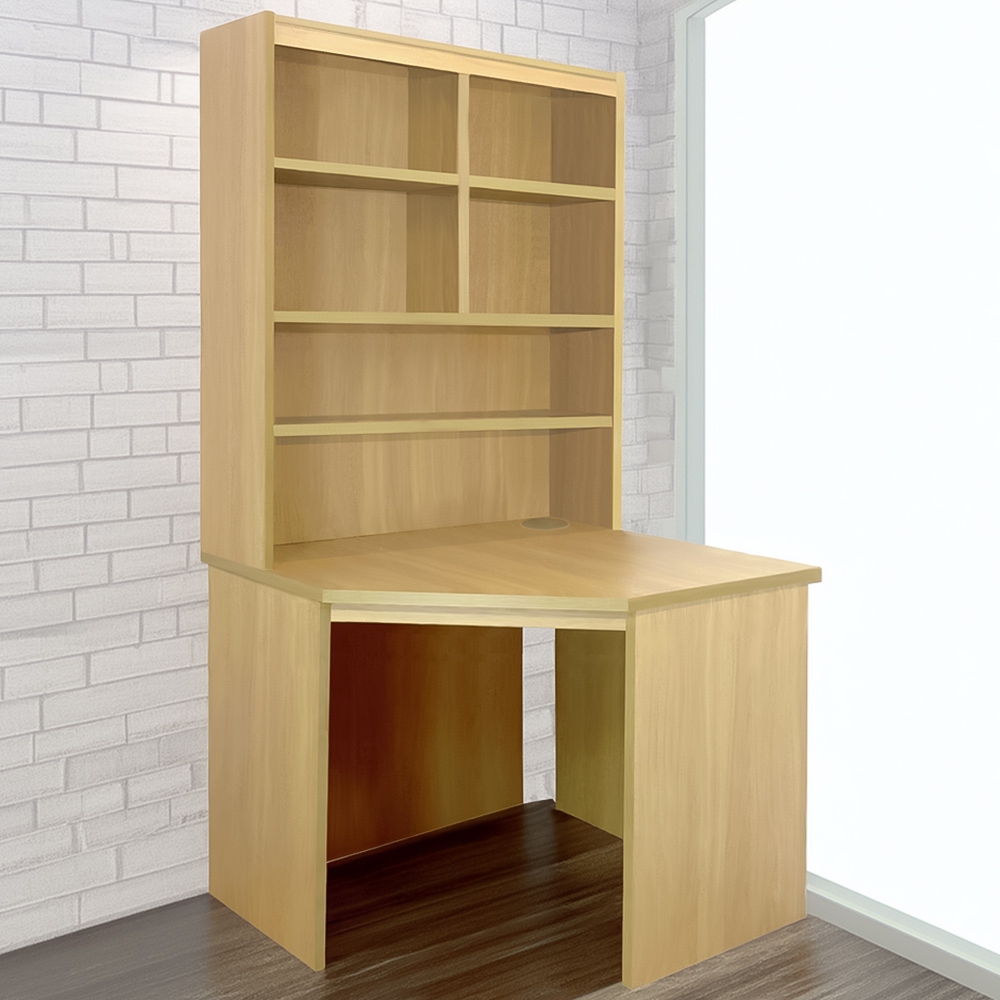 R White Cabinets Corner 6 Shelf Computer Desk with Hutch Brown Image 1