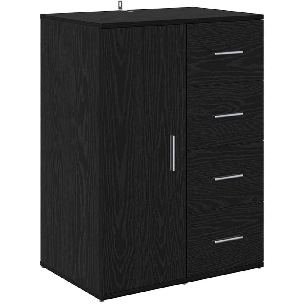 vidaXL Single Door 4 Drawer Black Oak Sideboard Image 2