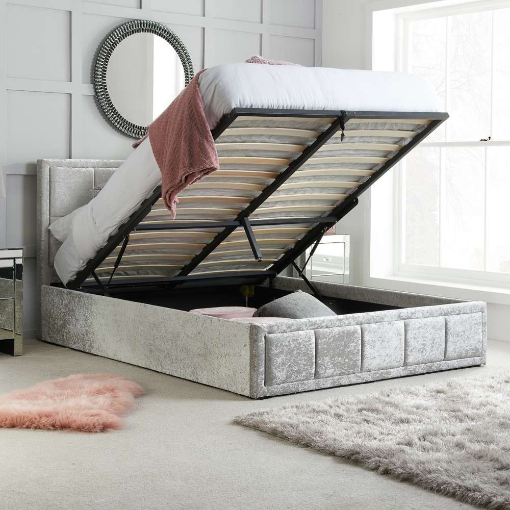 Hannover Double Grey Ottoman Bed Frame Image 7
