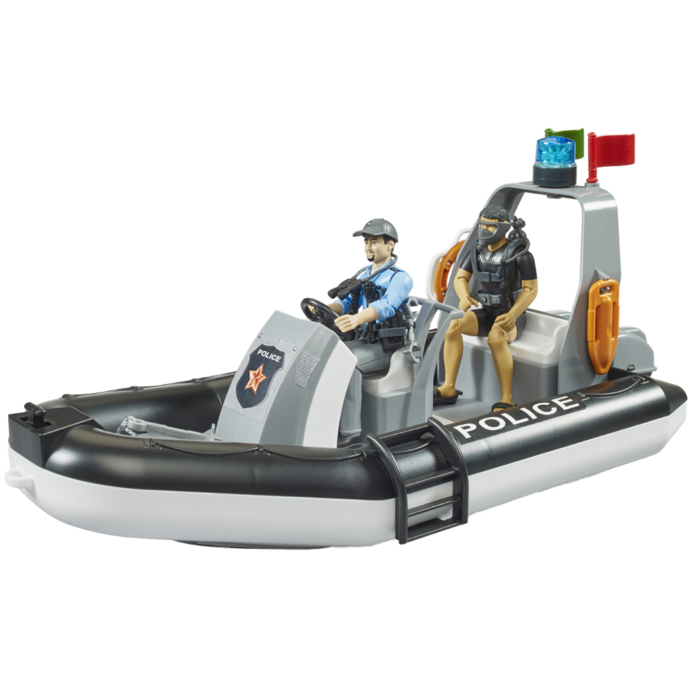 Bruder Bworld Police Boat with Rotating Beacon Light and 2 Figures Image 1
