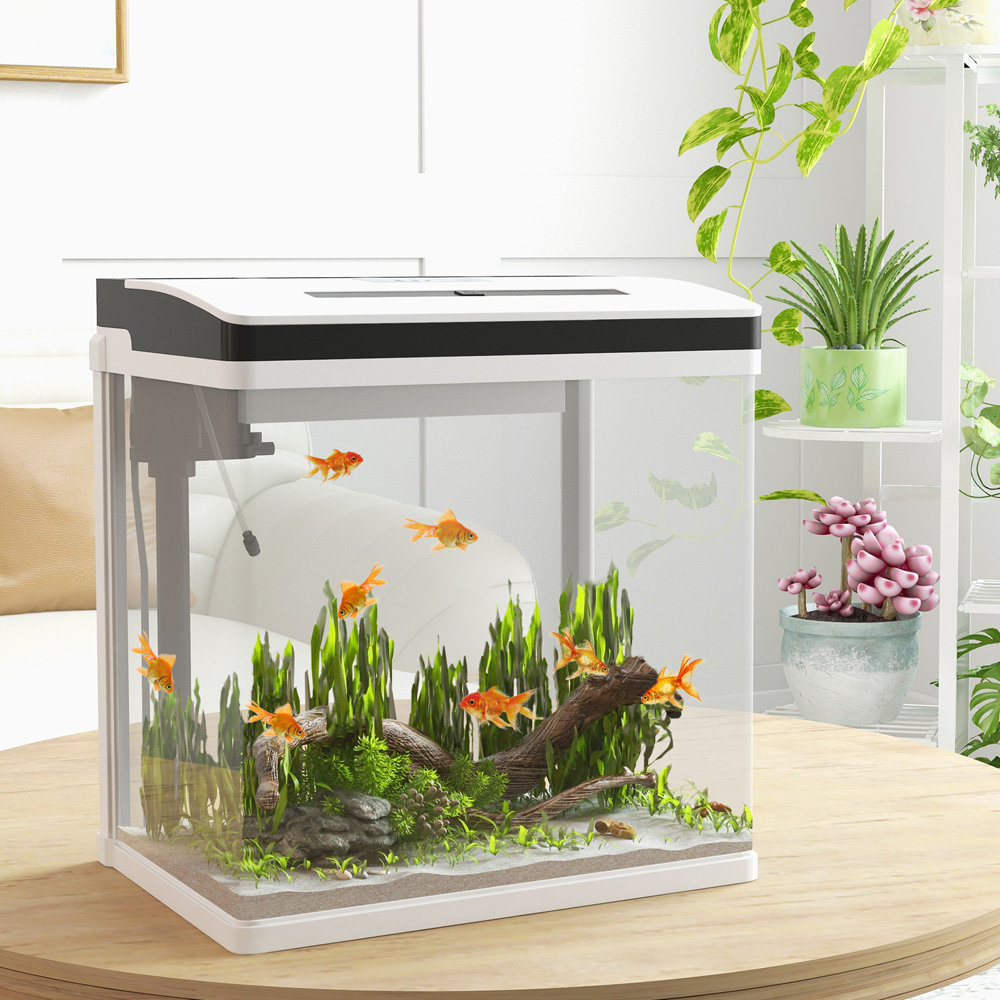 PawHut White Aquarium with LED Light 28L Image 2