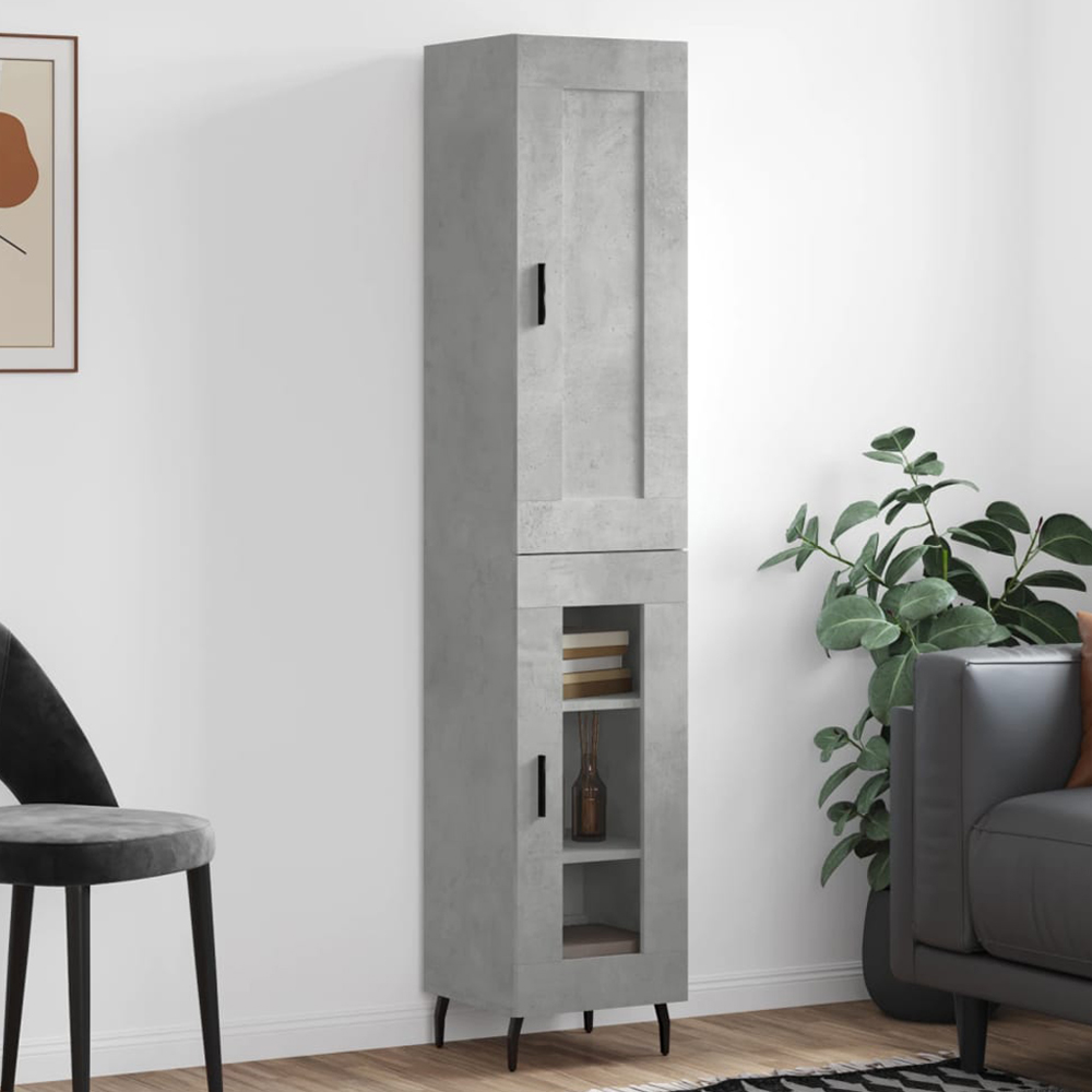 vidaXL Single Door Wood and Glass Concrete Grey Highboard Image 1
