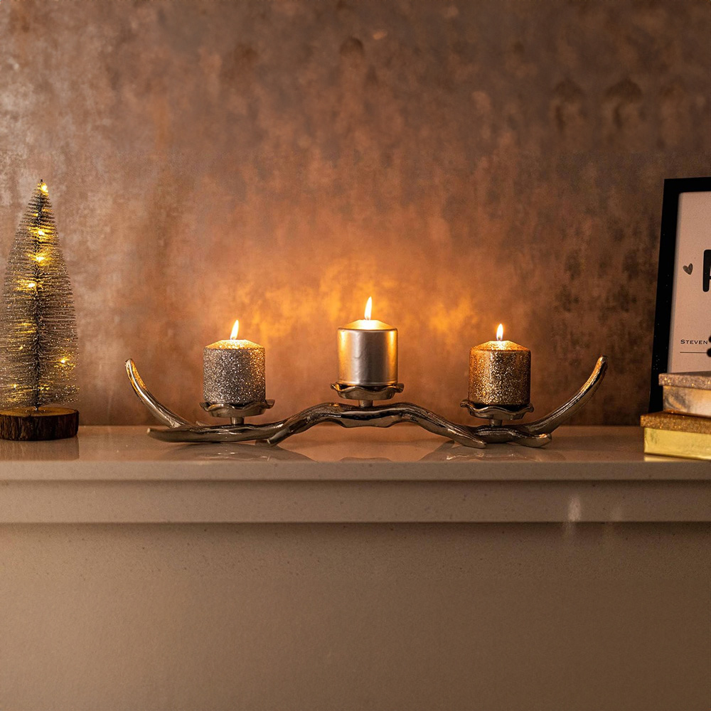Marco Paul Silver Antler Candle Holder 3 Piece Image 4