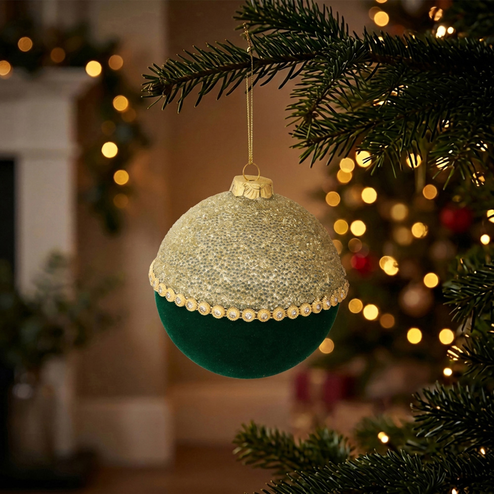 Half Flocked Jewelled Bauble Image 3