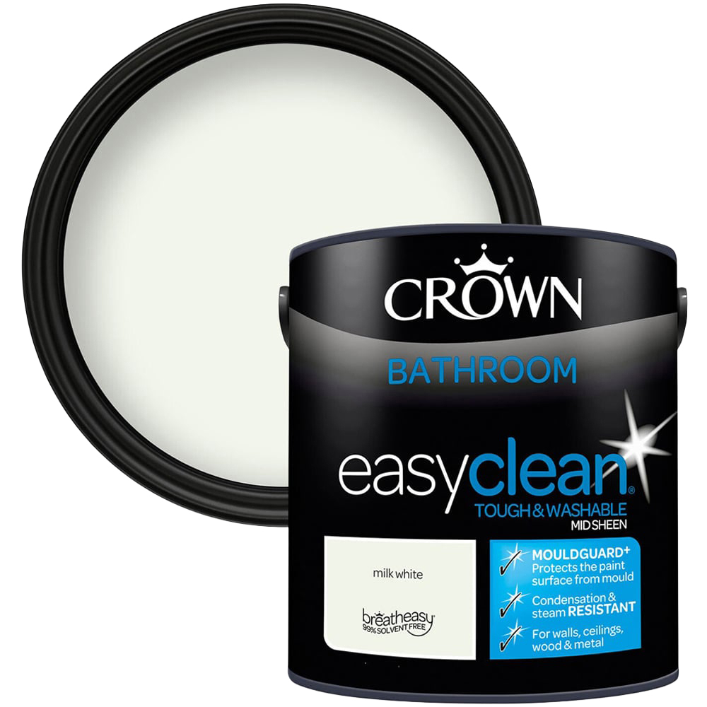Crown Easyclean Mid Sheen Bathroom Paint - Milk White / 2.5l Image 1