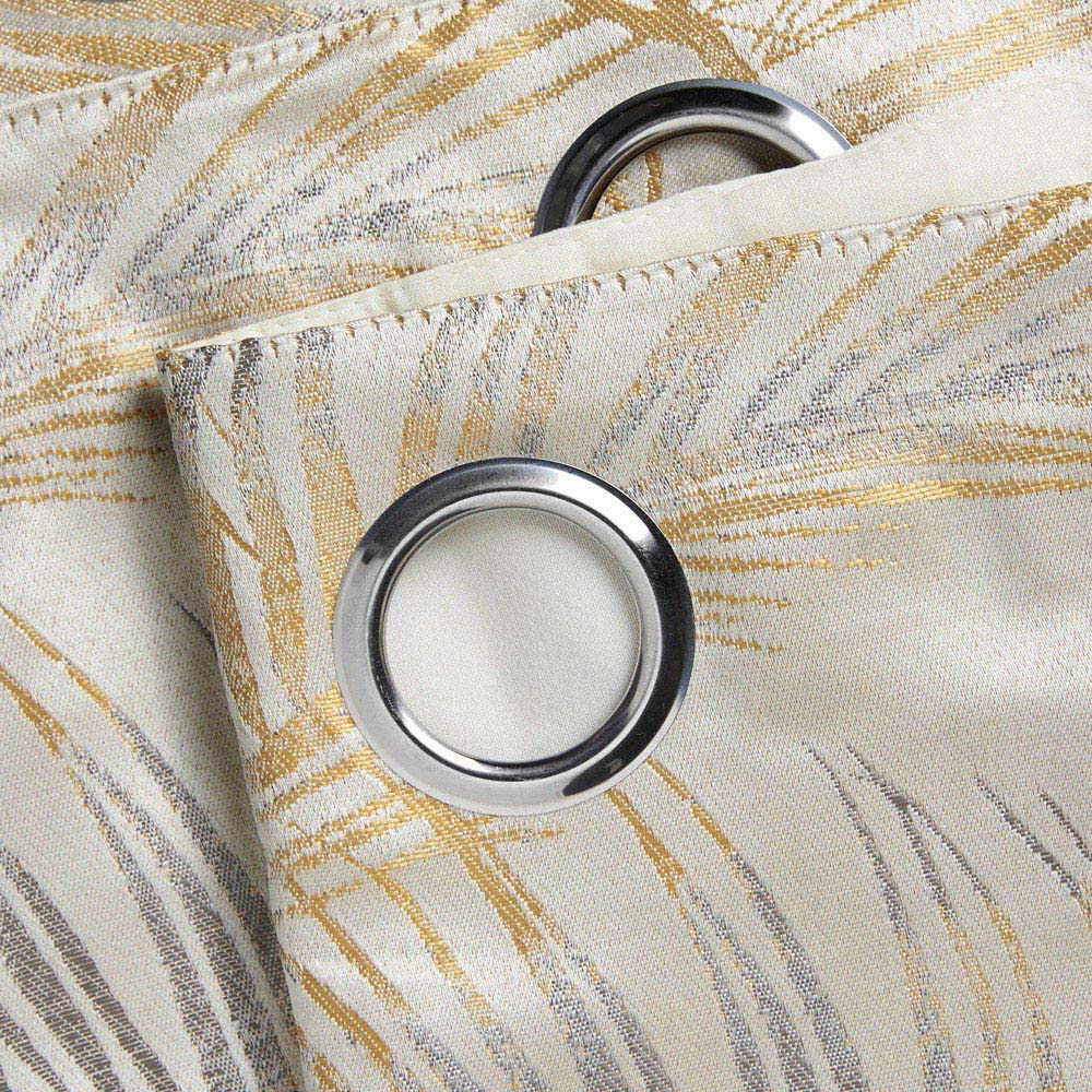 Alan Symonds Dupion Ochre Fern Jacquard Ring Top Eyelet Curtains 117 x 229cm Image 4