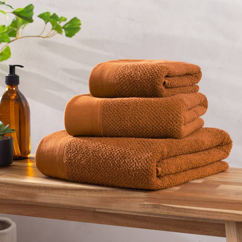 furn. Textured Cotton Brown Bath Towels and Sheets Set of 4 Image 2